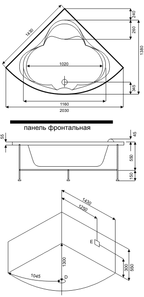 Акриловая ванна с гидромассажем ХАТИВА 1430x1430